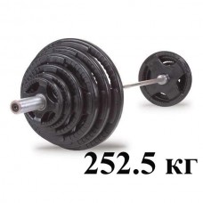 Штанга олимпийская наборная 252.5 кг Body-Solid с обрезиненными черными блинами (с хватами) и грифом 218 см (замки в комплекте) в Москве Штанга олимпийская наборная 252.5 кг Body-Solid с обрезиненными черными блинами (с хватами) и грифом 218 см (замки в комплекте) в Москве