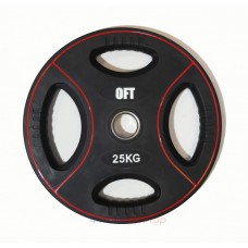 Диск олимпийский полиуретановый черный с четырьмя хватами 25 кг Original Fit.Tools ф50 мм в Москве