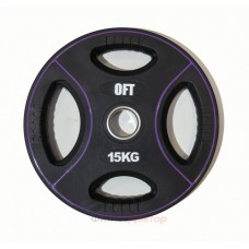 Диск олимпийский полиуретановый черный с четырьмя хватами 15 кг Original Fit.Tools ф50 мм в Москве Диск олимпийский полиуретановый черный с четырьмя хватами 15 кг Original Fit.Tools ф50 мм в Москве